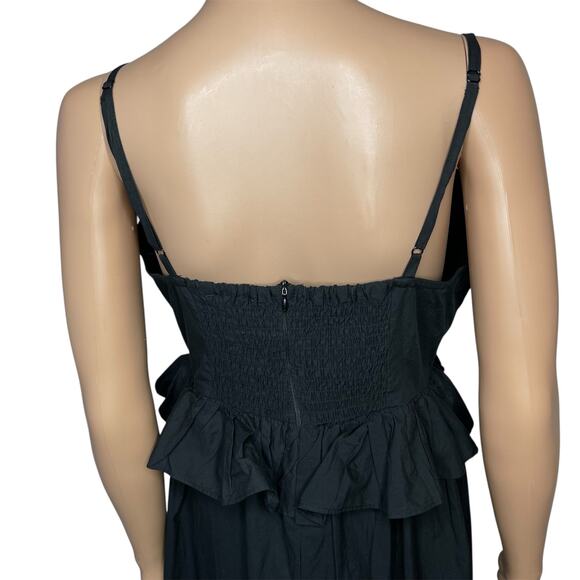 Caroline Constas New Embroidered Peplum Waist Spaghetti Strap Black Dress Sz M - Picture 6 of 11